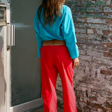 TIE PANTS IN RUBY RED