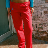 TIE PANTS IN RUBY RED