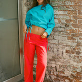 TIE PANTS IN RUBY RED