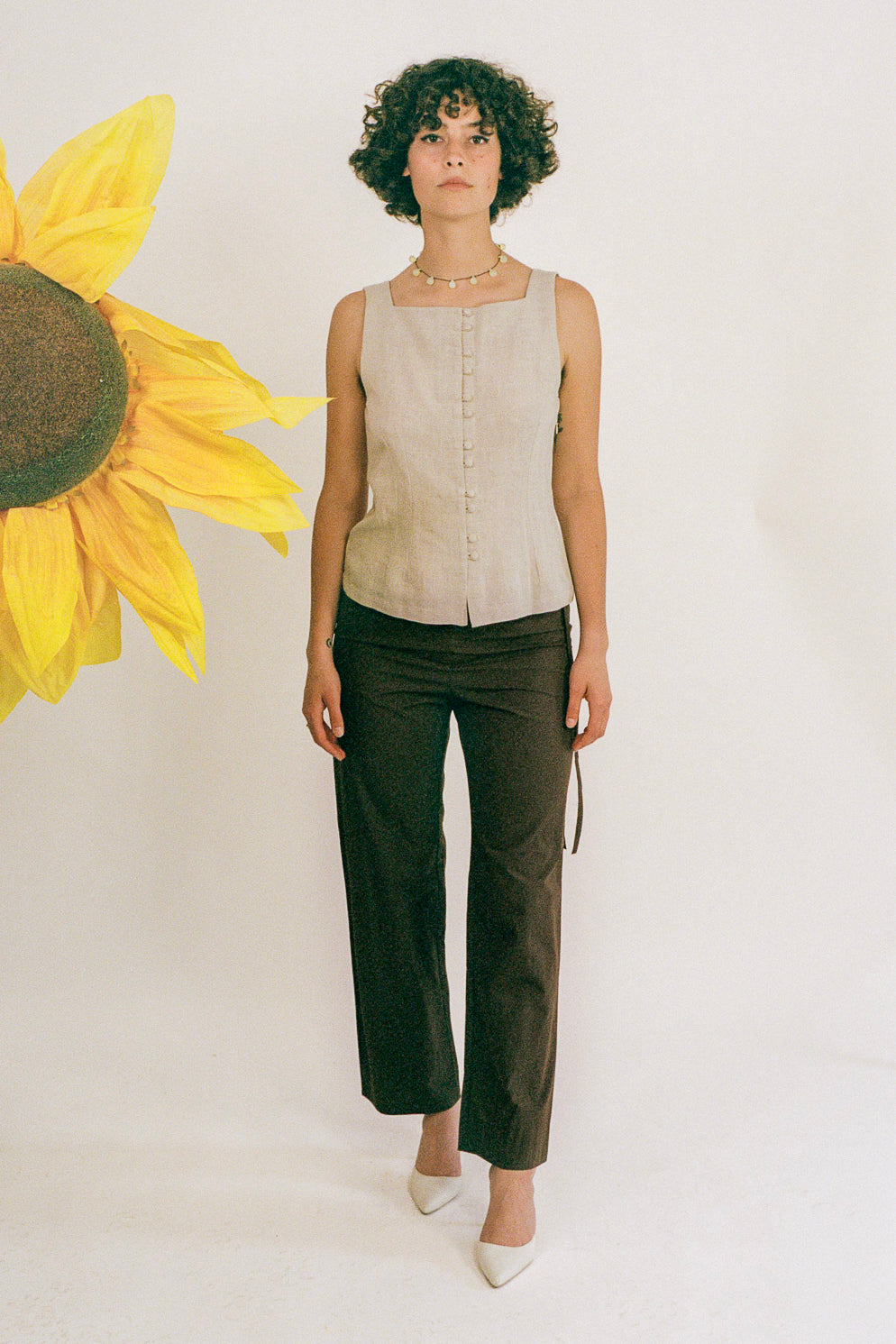 brown low waist cotton poplin straight leg pant