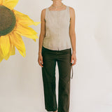 brown low waist cotton poplin straight leg pant