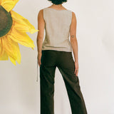 brown low waist cotton poplin straight leg pant