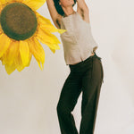 brown low waist cotton poplin straight leg pant