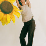 brown low waist cotton poplin straight leg pant