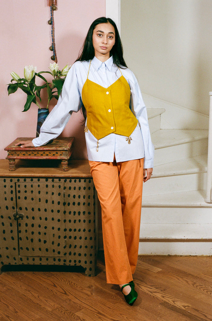 tangerine cotton poplin low rise straight cut pants