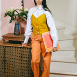 tangerine cotton poplin low rise straight cut pants
