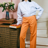 tangerine cotton poplin low rise straight cut pants