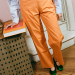 tangerine cotton poplin low rise straight cut pants