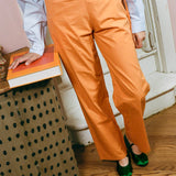 tangerine cotton poplin low rise straight cut pants