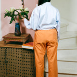 tangerine cotton poplin low rise straight cut pants
