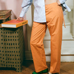 tangerine cotton poplin low rise straight cut pants