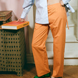 tangerine cotton poplin low rise straight cut pants