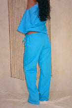 Load image into Gallery viewer, turquoise low waist cotton poplin straight leg pant