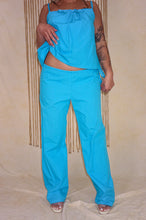 Load image into Gallery viewer, turquoise low waist cotton poplin straight leg pant