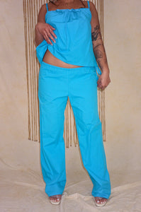 turquoise low waist cotton poplin straight leg pant