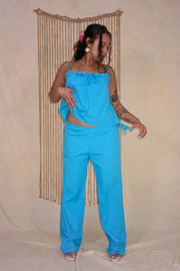 turquoise low waist cotton poplin straight leg pant