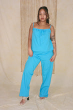 Load image into Gallery viewer, turquoise low waist cotton poplin straight leg pant