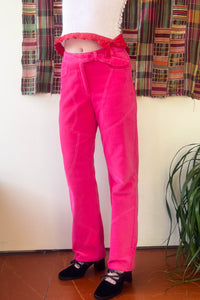 Pink cotton velvet straight leg baggy trouser