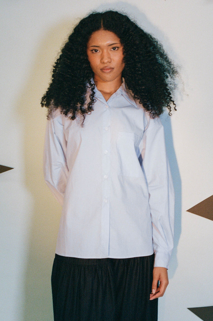 baby blue cotton boxy long sleeve button up