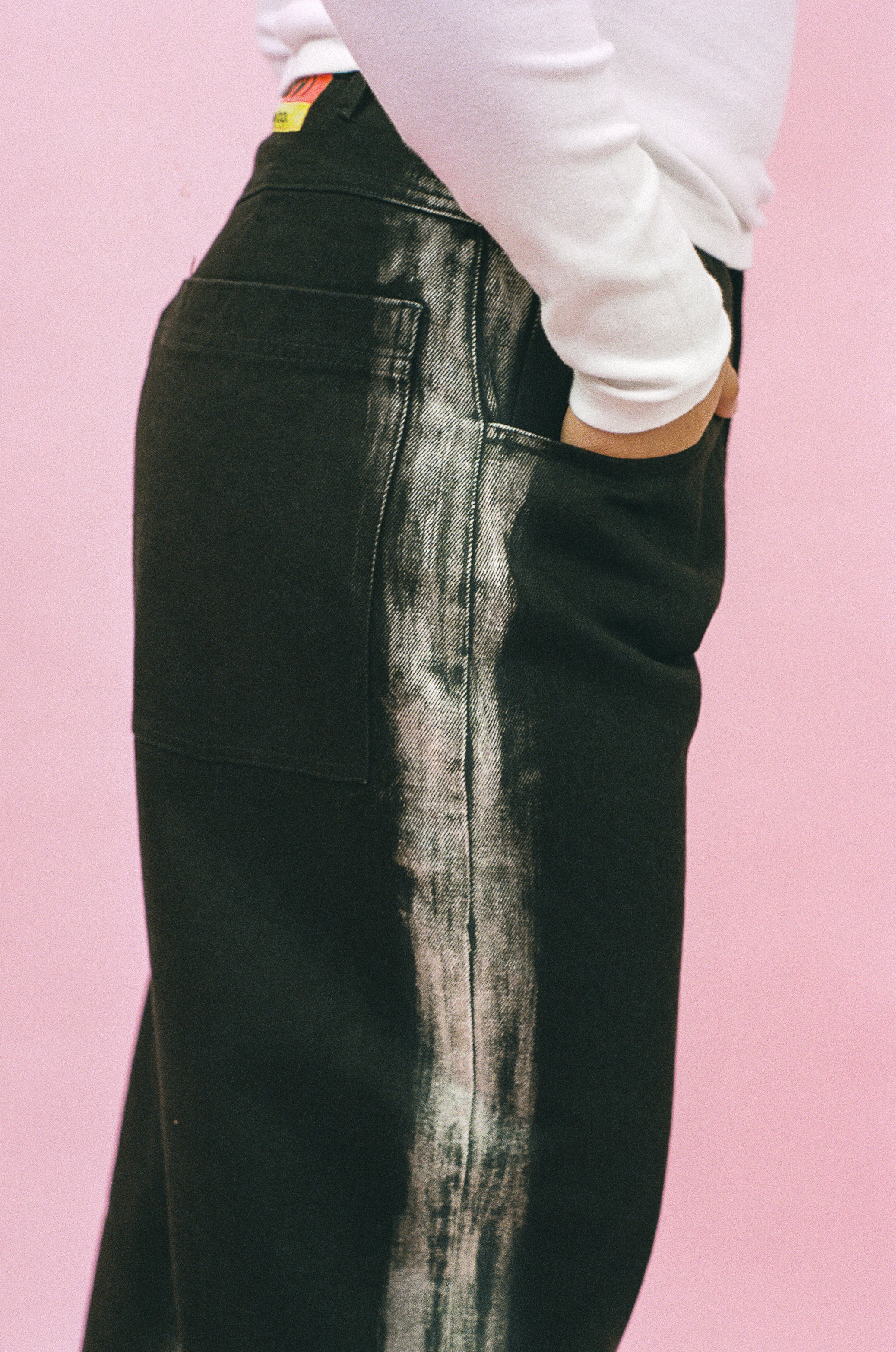 black with white discharge cotton denim skater jean