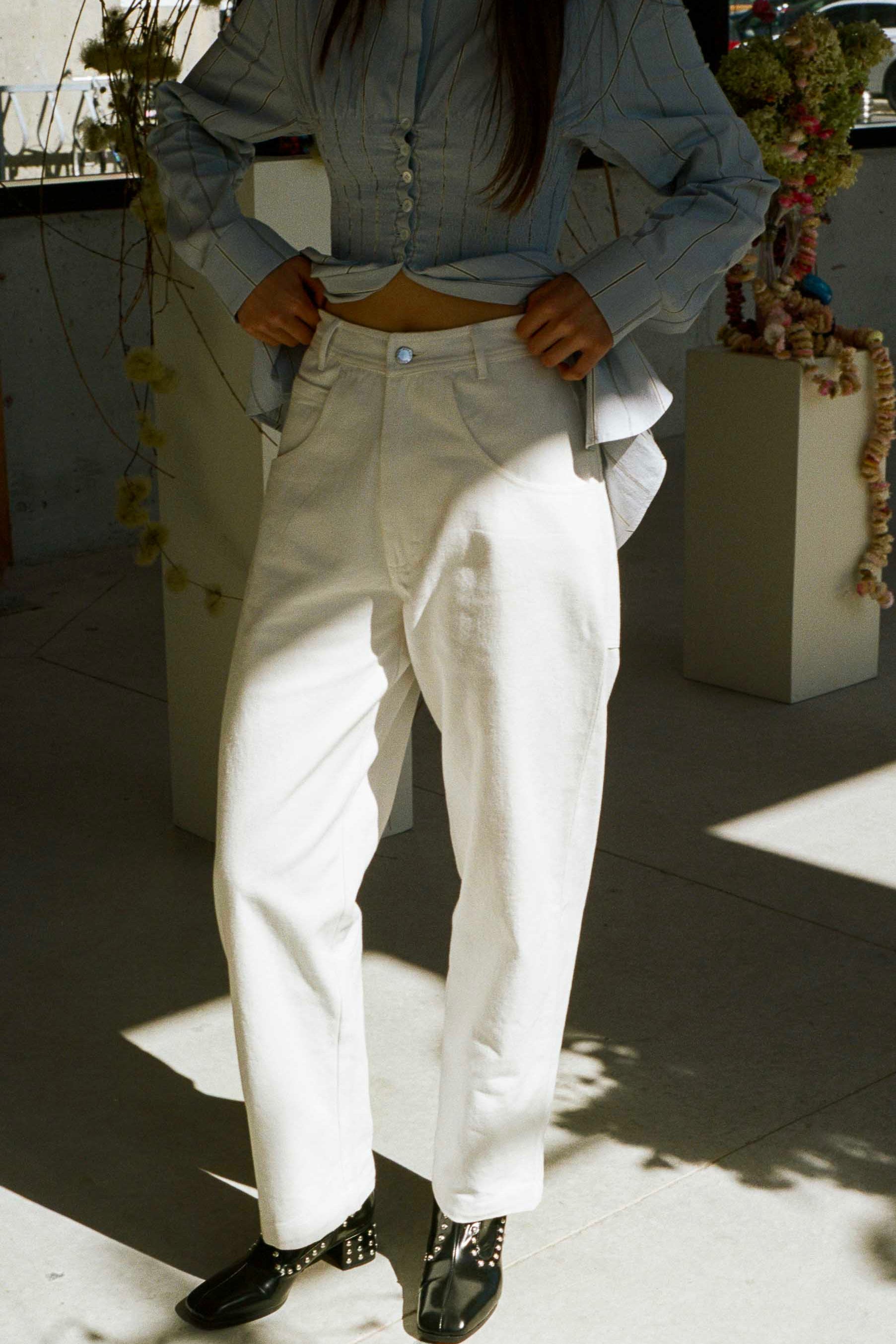 white cotton twill 90s baggy jean