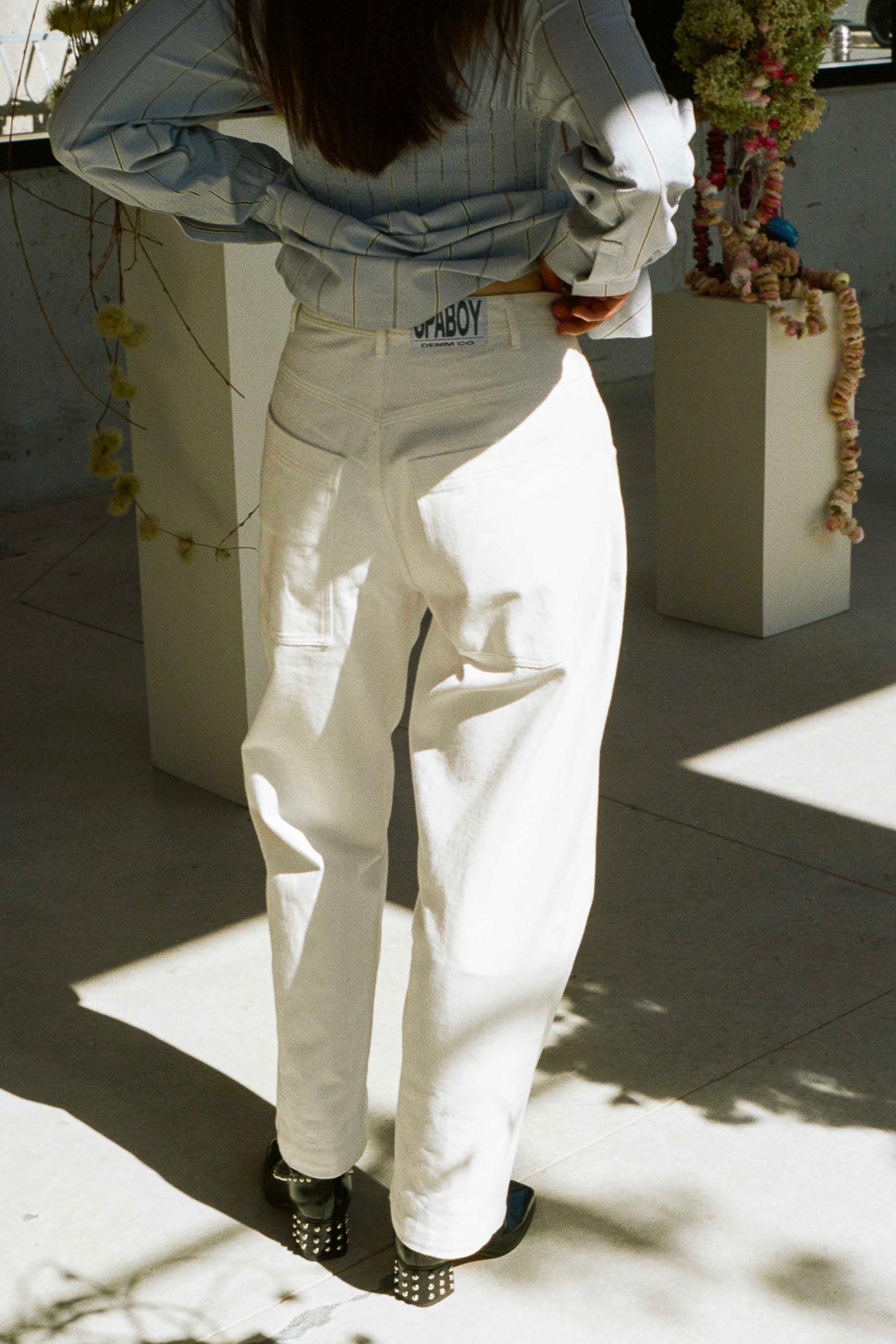 white cotton twill 90s baggy jean