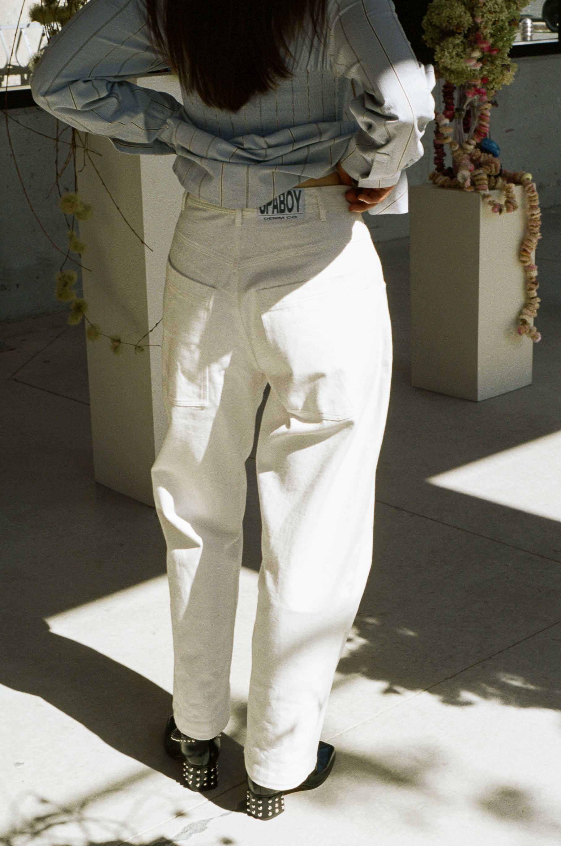 white cotton twill 90s baggy jean