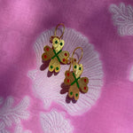 gold plated silver hand painted clover amulet earrings