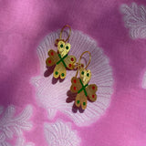 gold plated silver hand painted clover amulet earrings