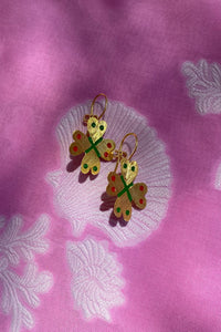 gold plated silver hand painted clover amulet earrings