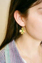 Load image into Gallery viewer, gold plated silver hand painted clover amulet earrings