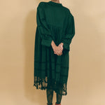 dark green cotton fringed tassel tunic dress