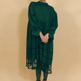 dark green cotton fringed tassel tunic dress