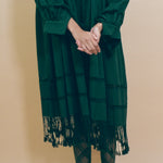 dark green cotton fringed tassel tunic dress