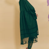 dark green cotton fringed tassel tunic dress