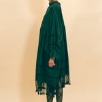 dark green cotton fringed tassel tunic dress