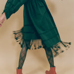 dark green cotton fringed tassel tunic dress