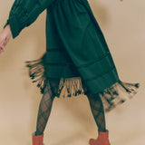 dark green cotton fringed tassel tunic dress