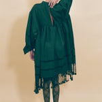 dark green cotton fringed tassel tunic dress