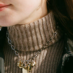 14k gold platinum plated brass charm link necklace