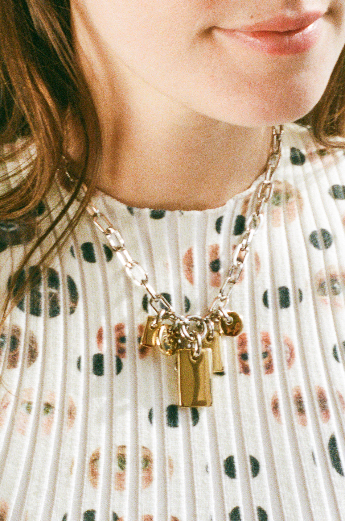 14k gold platinum plated brass charm link necklace