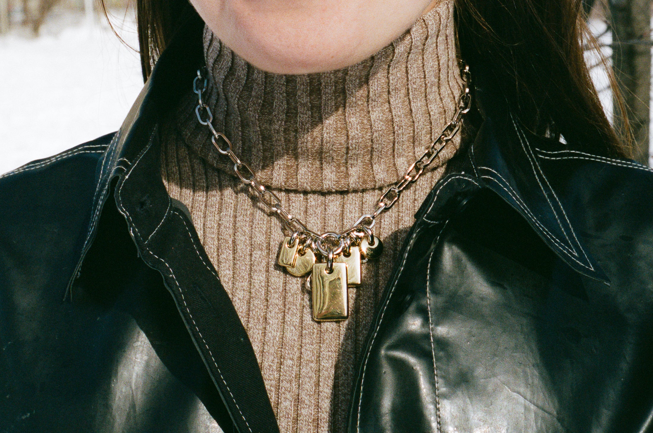 14k gold platinum plated brass charm link necklace