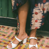 white calf leather buckle open toe sandal