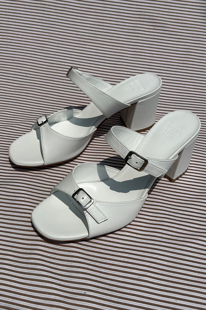 white calf leather buckle open toe sandal