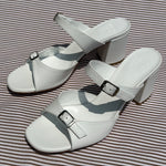white calf leather buckle open toe sandal