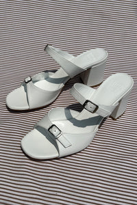 white calf leather buckle open toe sandal