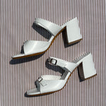 white calf leather buckle open toe sandal