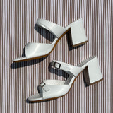 white calf leather buckle open toe sandal