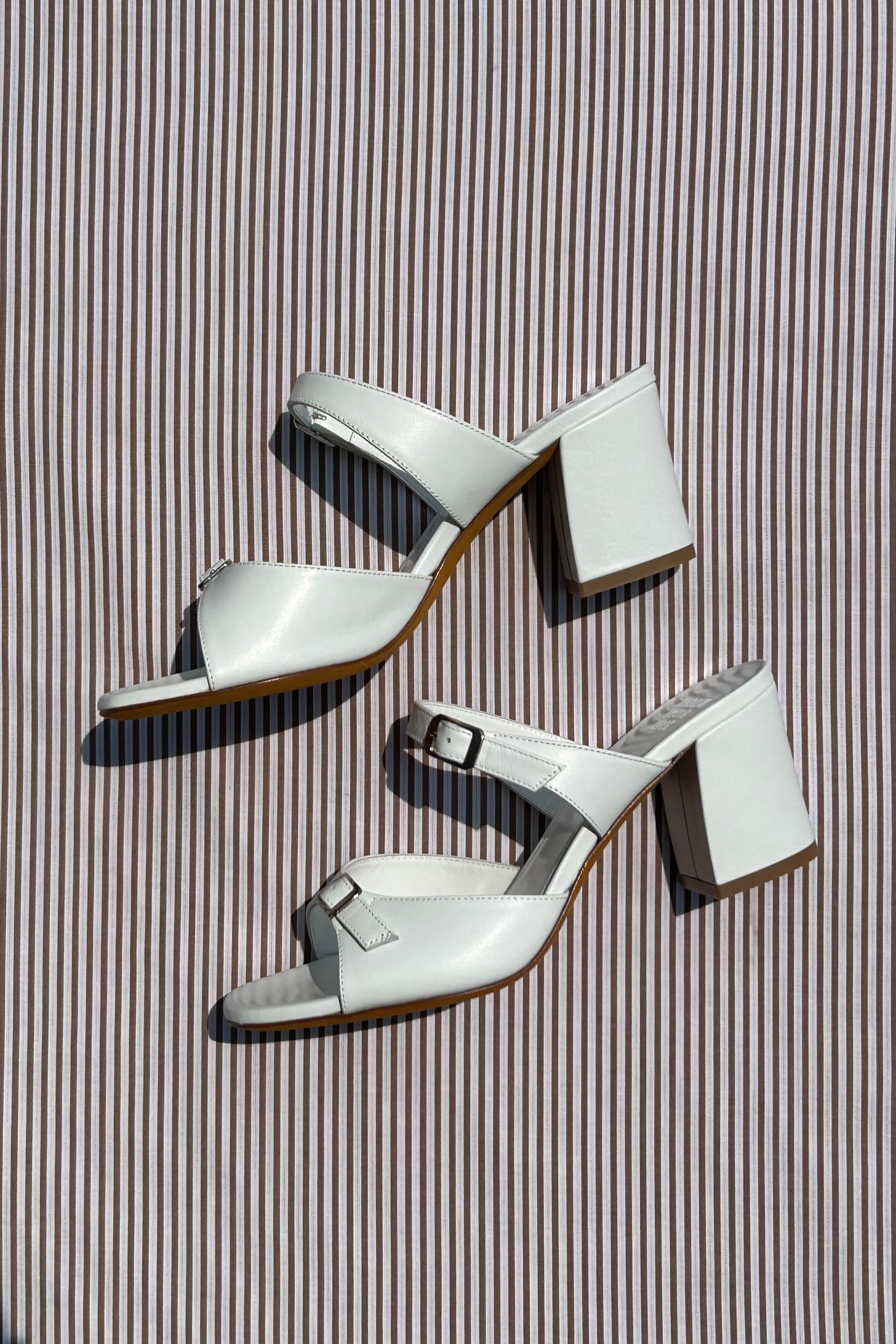 white calf leather buckle open toe sandal