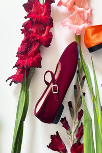 VELVET MARY JANE THEATRE SHOE IN MAROON - 100% SILK SHOP